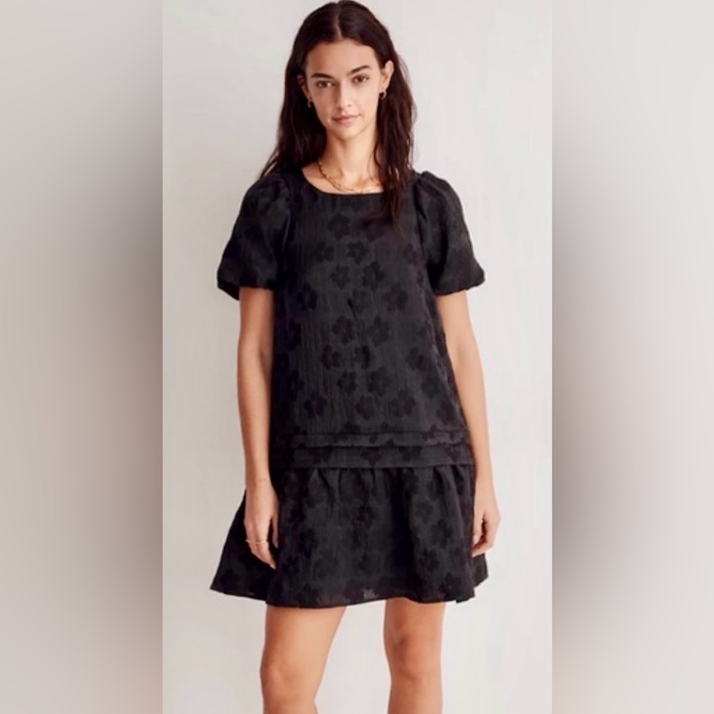 Madewell Puff Sleeve Aida Floral Appliqué Mini Dress ZB14